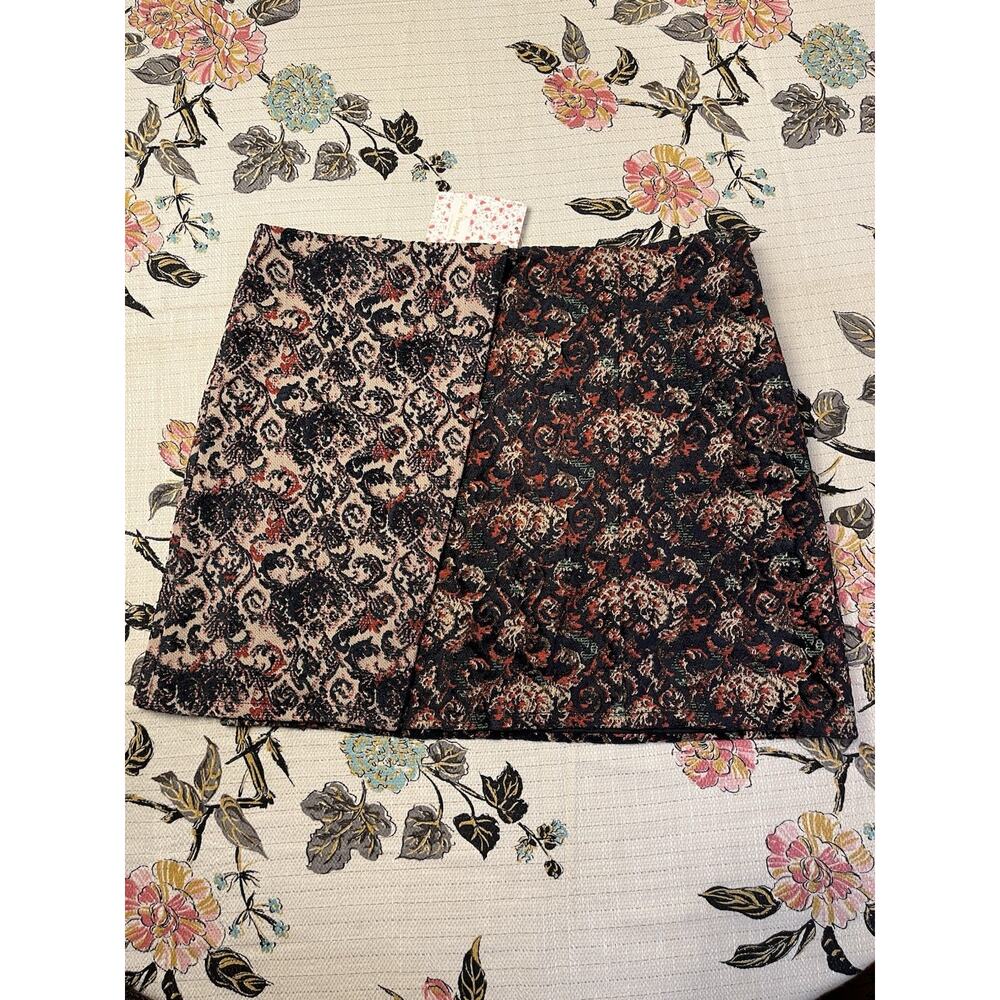 NWT Free People Large Mixed-Knit Jacquard Mini Skirt Faux Wrap Tapestry - Picture 2 of 8